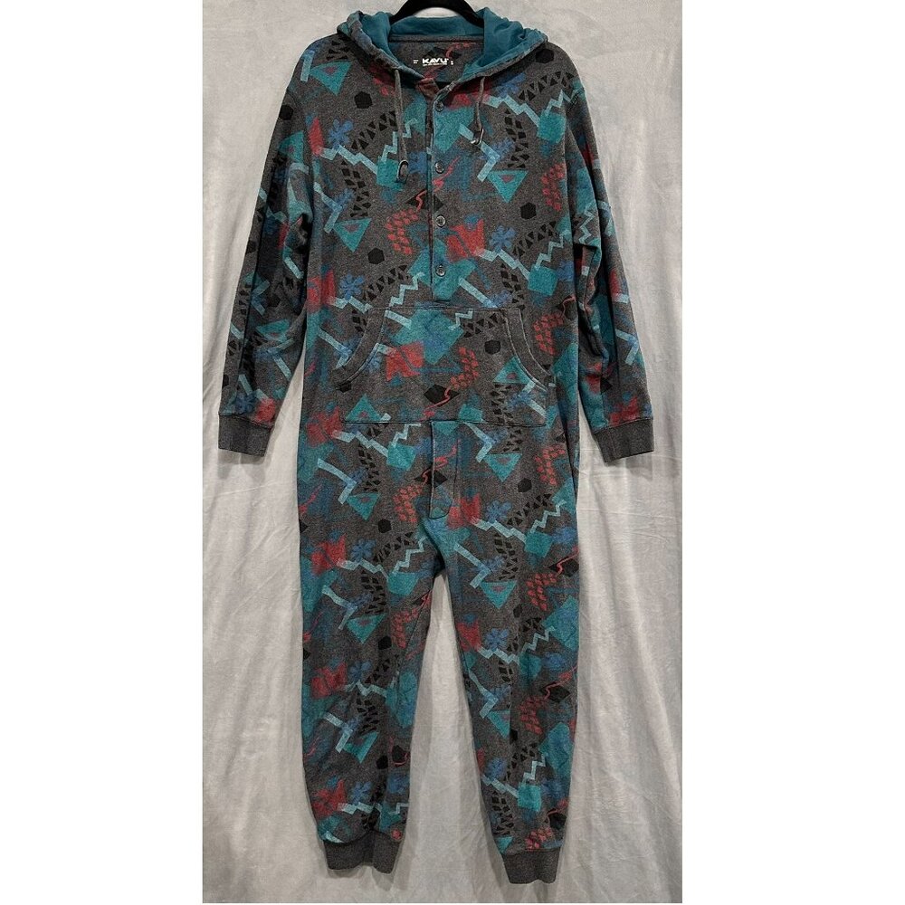 Kavu One Der Suit Small Geometric One Piece Pajama Jumpsuit Hoodie Sleepwear